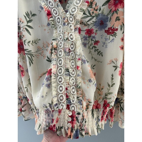 Venus Floral Blouse Size 2 Oversize Lace Flounce Sleeve Milkmaid Prairie (M) - Picture 4 of 16